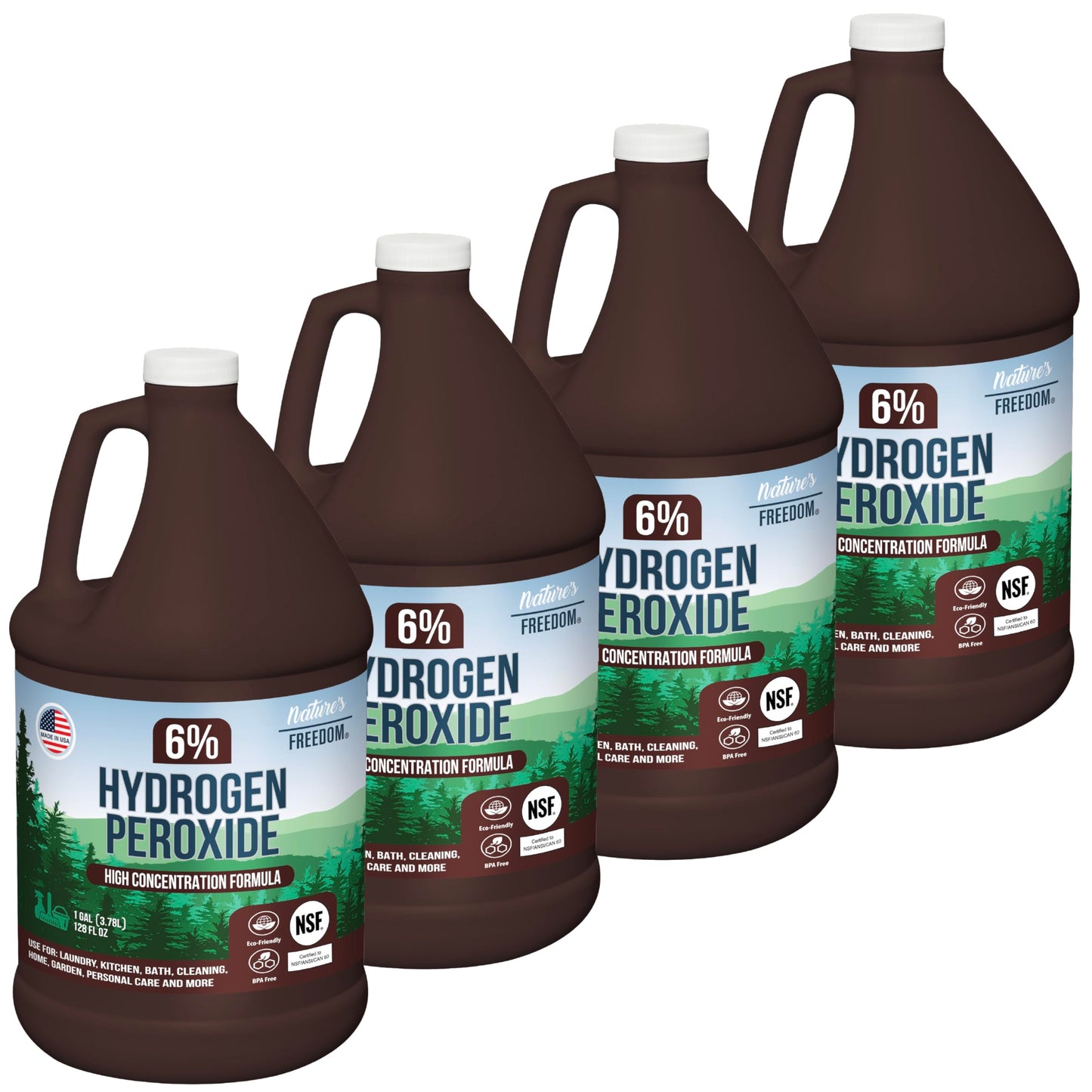 Nature's Freedom 6% hydrogen peroxide gallon jugs, NSF certified, pack of four