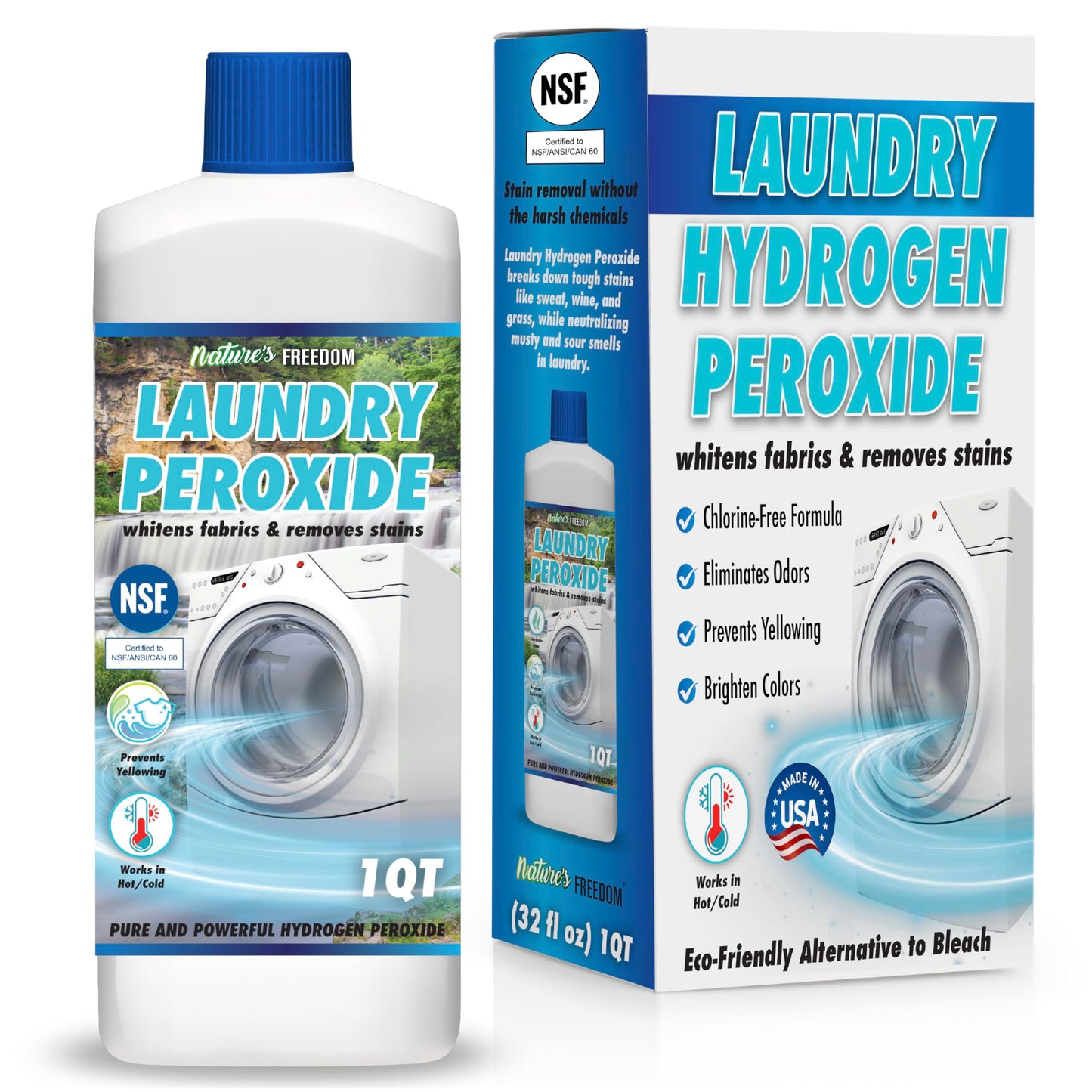 Nature's Freedom Laundry Peroxide – Tough Stain & Odor Remover – Chlorine-Free Whitening Solution – 30