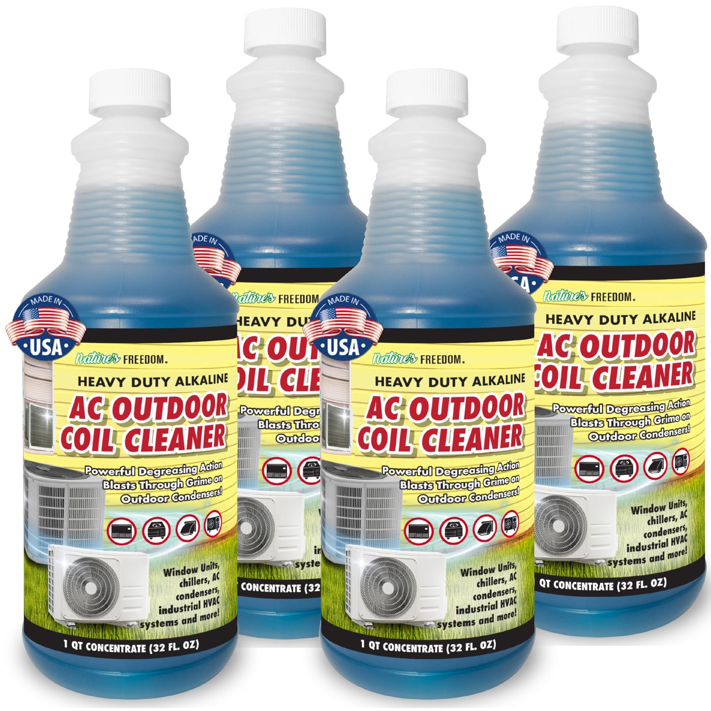 Nature's Freedom heavy duty AC outdoor coil cleaner, 32 oz bottles, pack of four