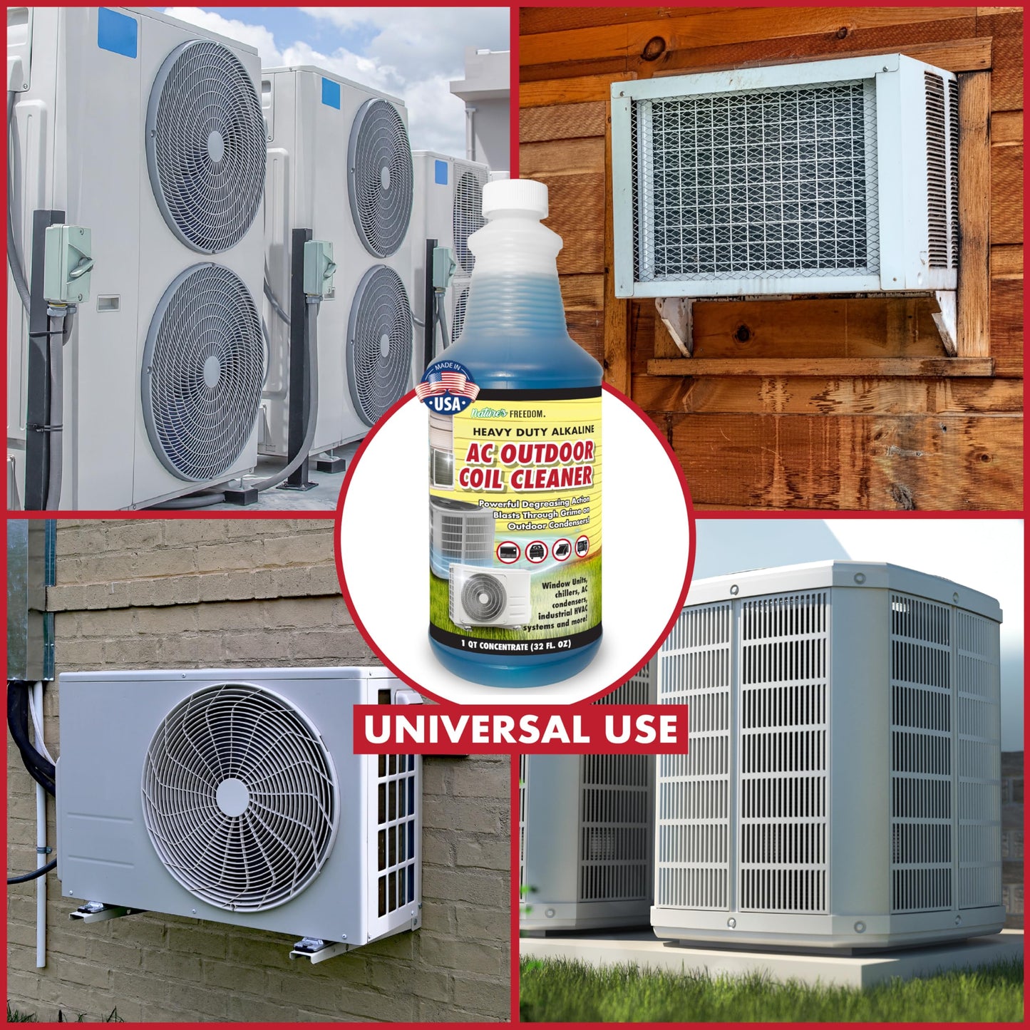 Nature's Freedom HVAC Coil Cleaner – Heavy Duty Foaming Formula for Outdoor AC Condenser Units With Hose End Sprayer– Quart