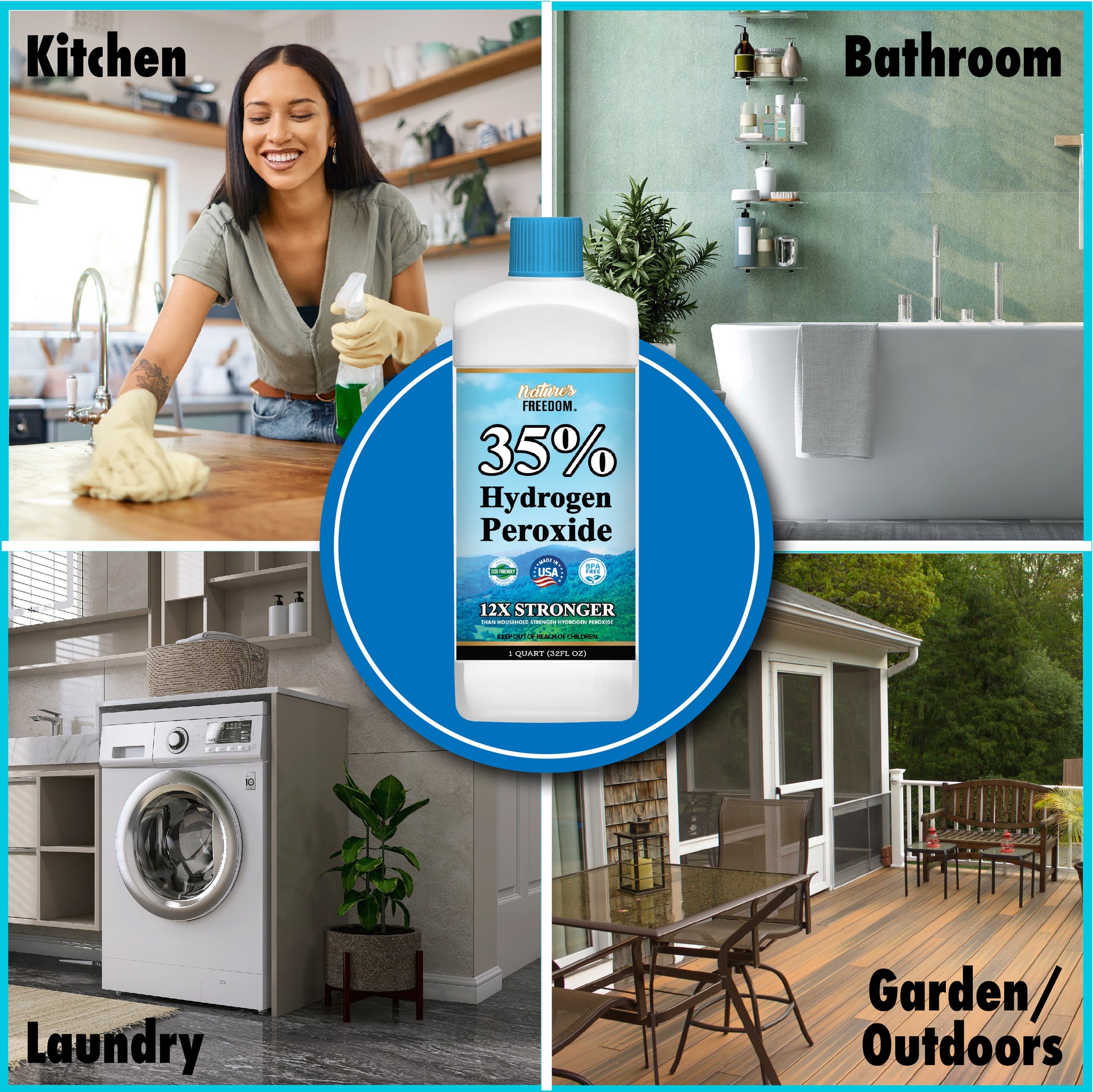 35% hydrogen peroxide for kitchen, bathroom, laundry, and outdoor garden cleaning by Nature's Freedom