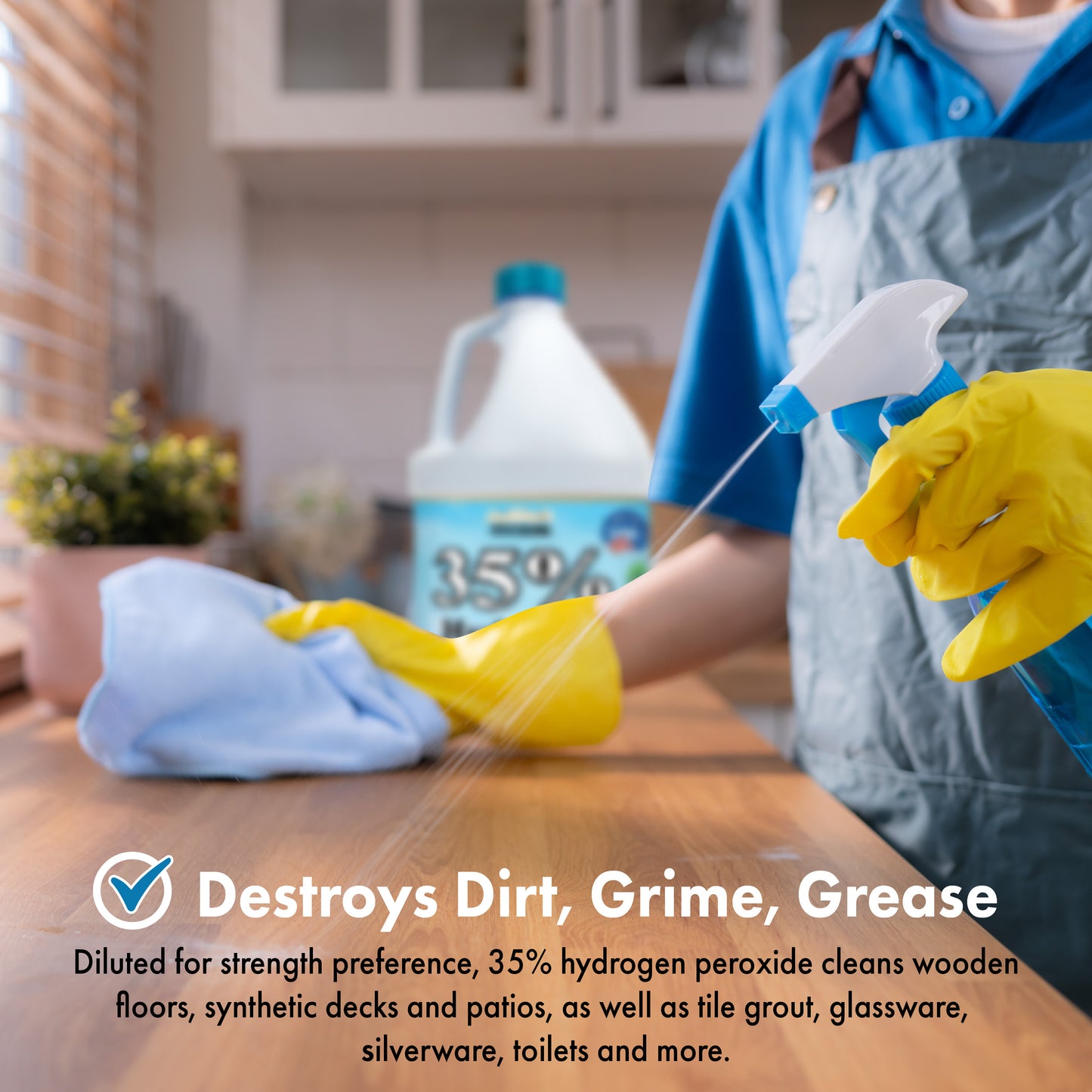 35% hydrogen peroxide destroys dirt grime and grease natural kitchen cleaner floors tiles glassware Nature's Freedom