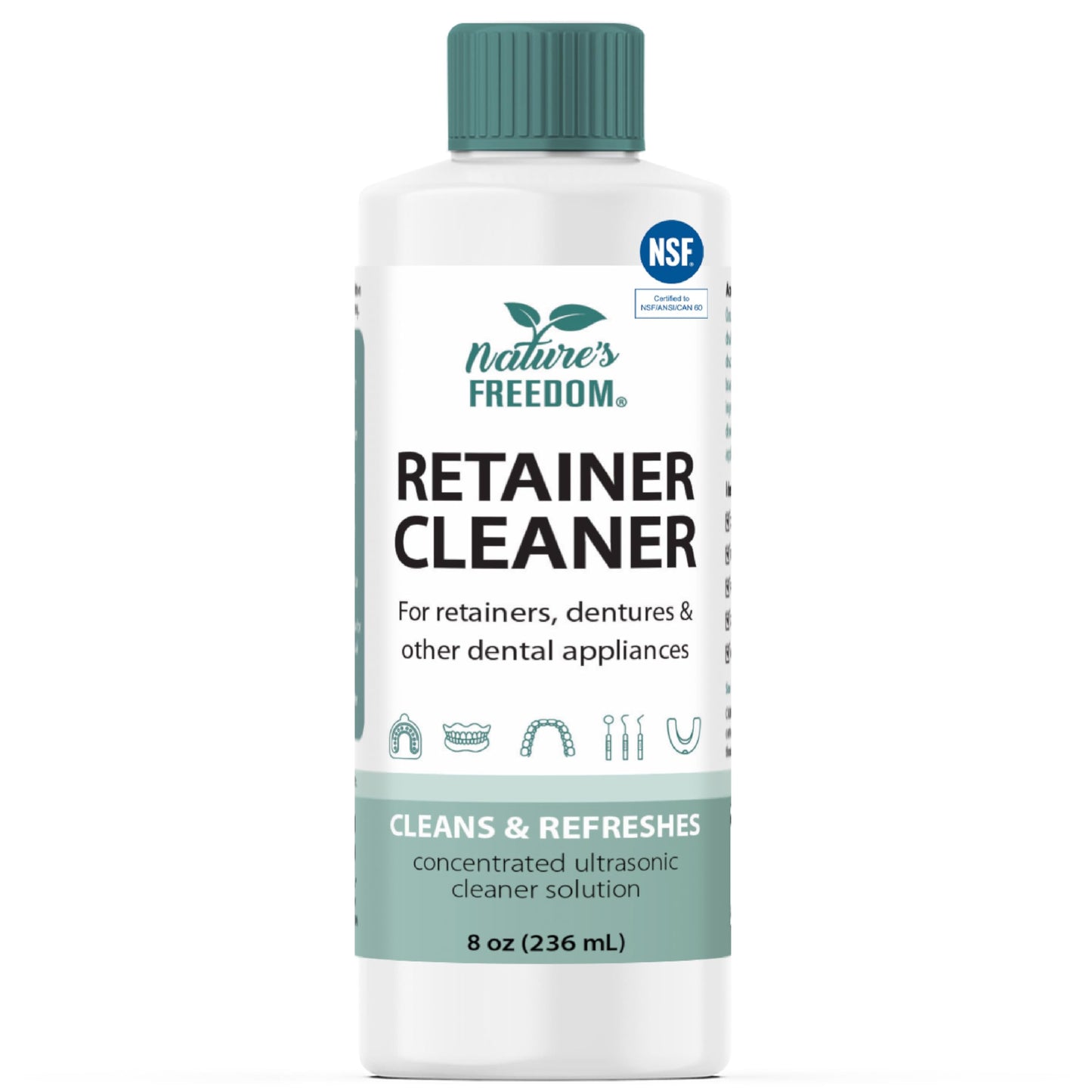 Nature's Freedom Retainer Cleaner - Daily Cleaning Solution for Retainers, Invisalign, Mouth Guards & Dentures, Gentle & Effective