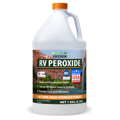 Nature's Freedom RV Hydrogen Peroxide, Cleans and Deodorizes RV Fresh, Gray & Black Tanks, Safe for Water Lines & Plumbing, Food-Grade Purity, Concentrated Strength, 1 Gallon, NSF Listed