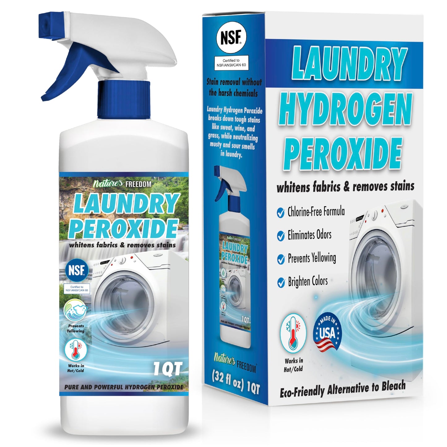 Nature's Freedom Laundry Peroxide – Tough Stain & Odor Remover – Chlorine-Free Whitening Solution – 30
