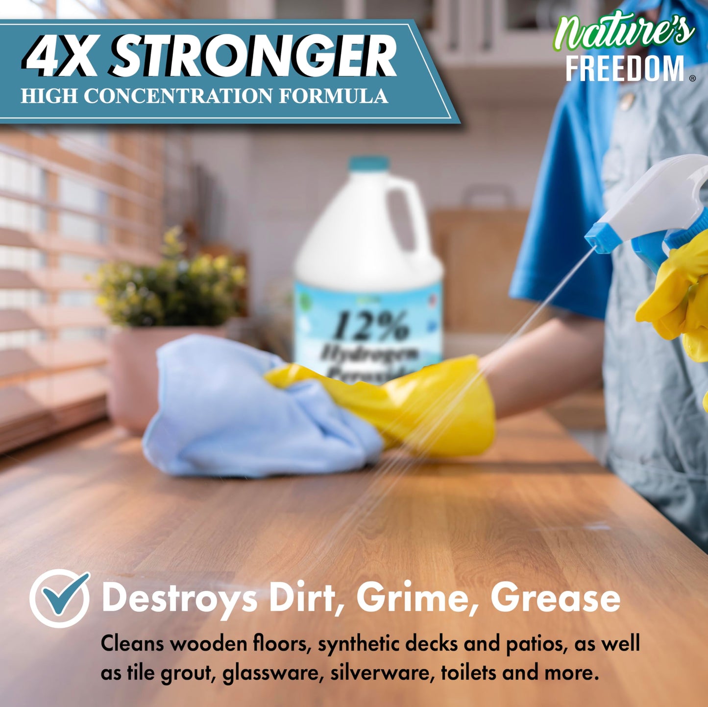 Nature's Freedom Hydrogen Peroxide 12%, NSF Listed, 4 Gallons, Purified Water and Food Grade H2O2 Only
