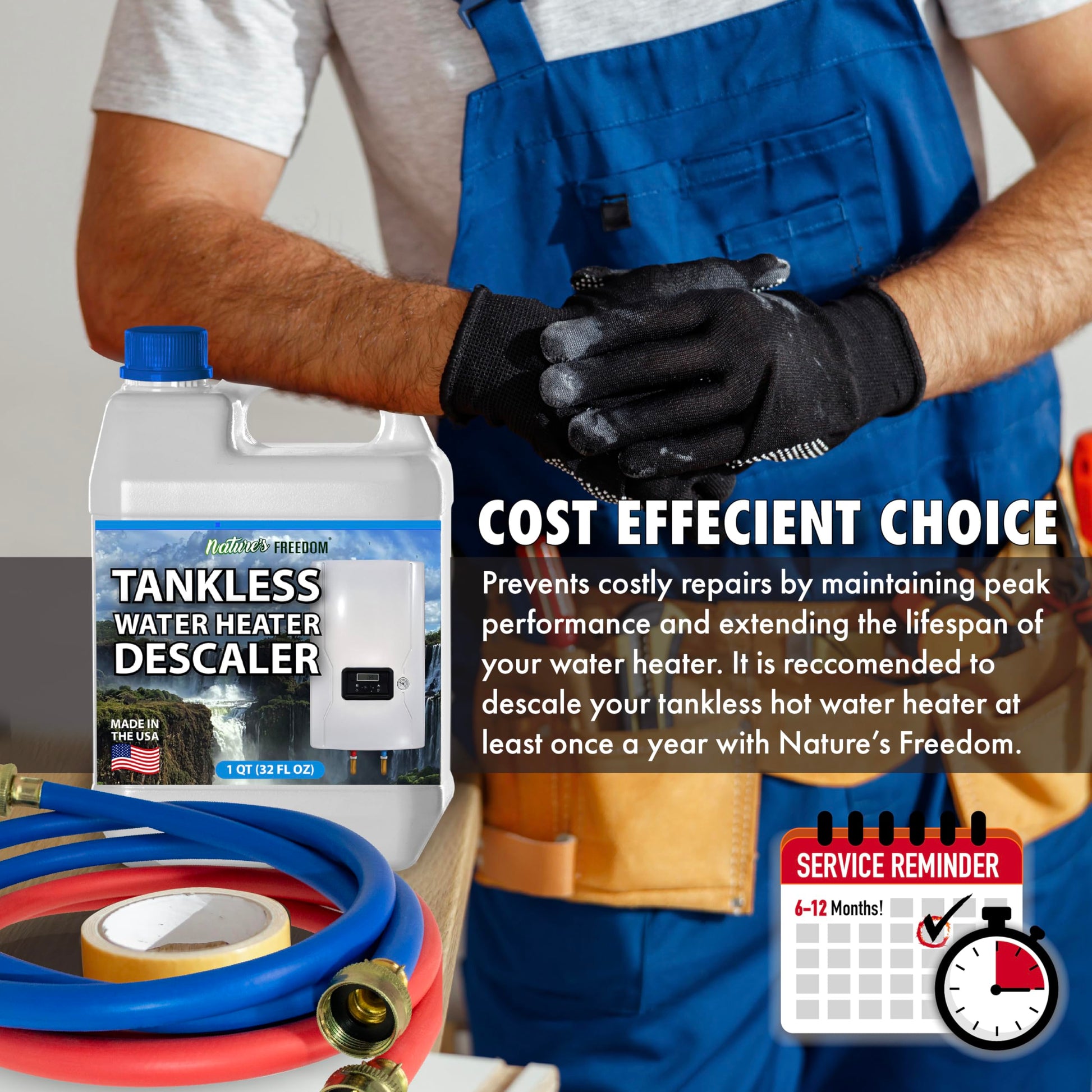 Nature's Freedom tankless descaler, recommended annual water heater maintenance