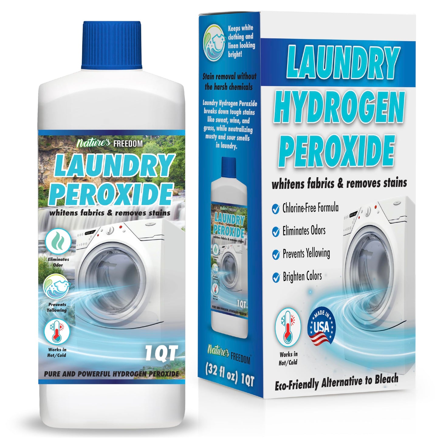 Nature's Freedom Laundry Peroxide – Tough Stain & Odor Remover – Chlorine-Free Whitening Solution – 30