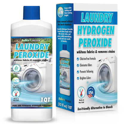 Nature's Freedom Laundry Peroxide – Tough Stain & Odor Remover – Chlorine-Free Whitening Solution – 30
