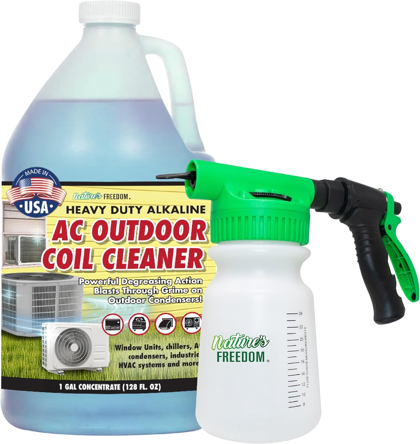 Outdoor HVAC Coil Cleaner with Hose End Sprayer – 1 Gallon