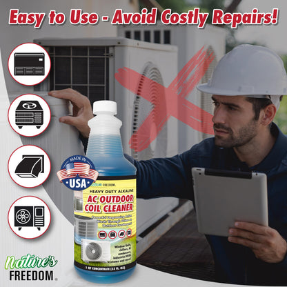 Nature's Freedom HVAC Coil Cleaner – Heavy Duty Foaming Formula for Outdoor AC Condenser Units With Hose End Sprayer– Quart
