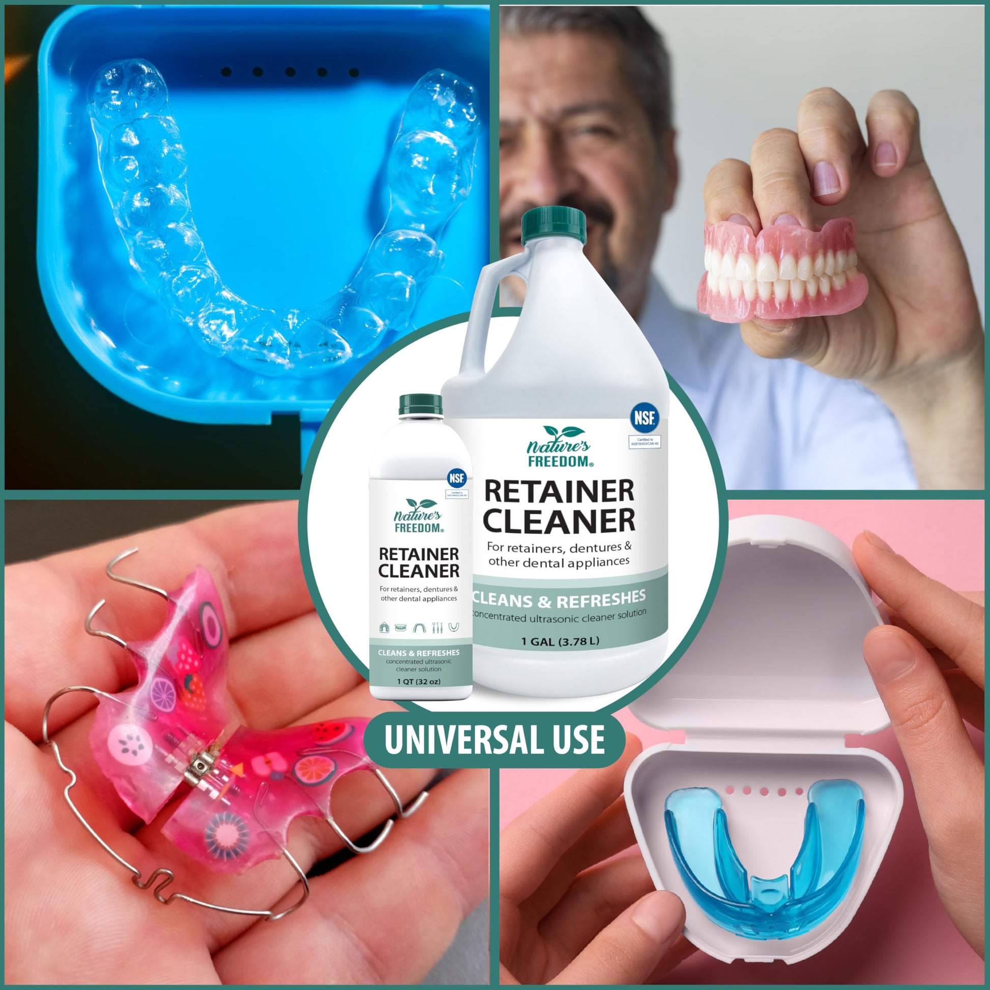 Nature's Freedom retainer cleaner for dentures, retainers, and orthodontic appliances 