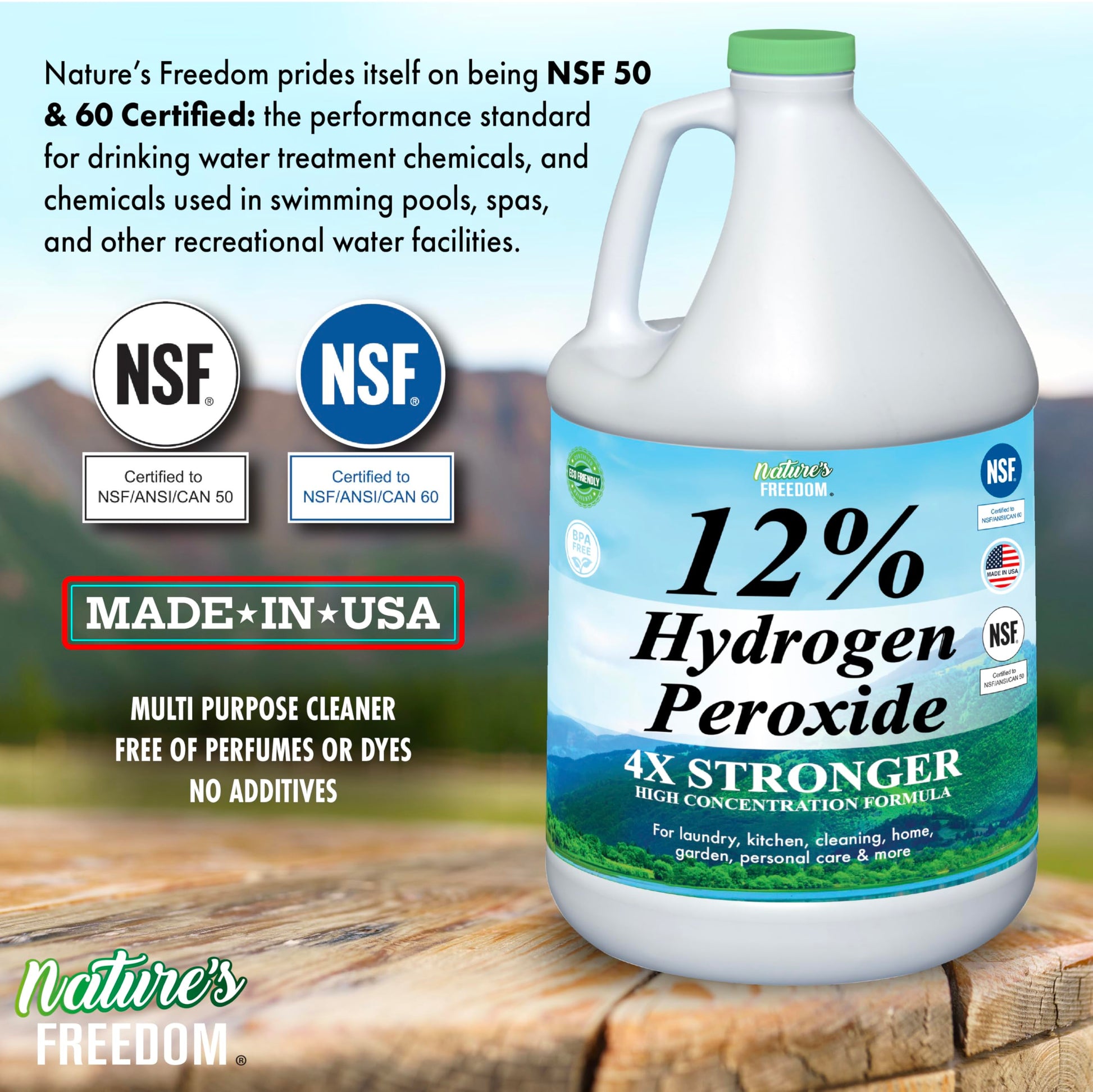 Nature's Freedom 12% Food Grade Hydrogen Peroxide with Pump Sprayer - NSF Certified