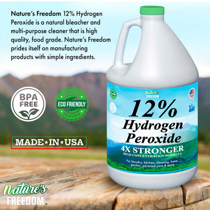 Nature's Freedom 12% Hydrogen Peroxide, Food Grade H2O2 and Purified Water Only, 8 Gallons