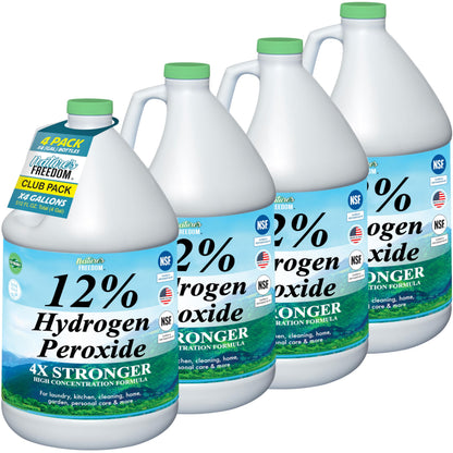 Nature's Freedom Hydrogen Peroxide 12%, NSF Listed, 4 Gallons, Purified Water and Food Grade H2O2 Only