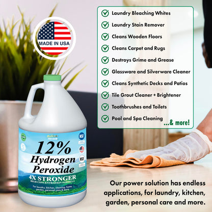 Nature's Freedom 12% Hydrogen Peroxide with Pump Sprayer, Food Grade H2O2 and Purified Water Only, NSF Certified, 1 Gallon Solution