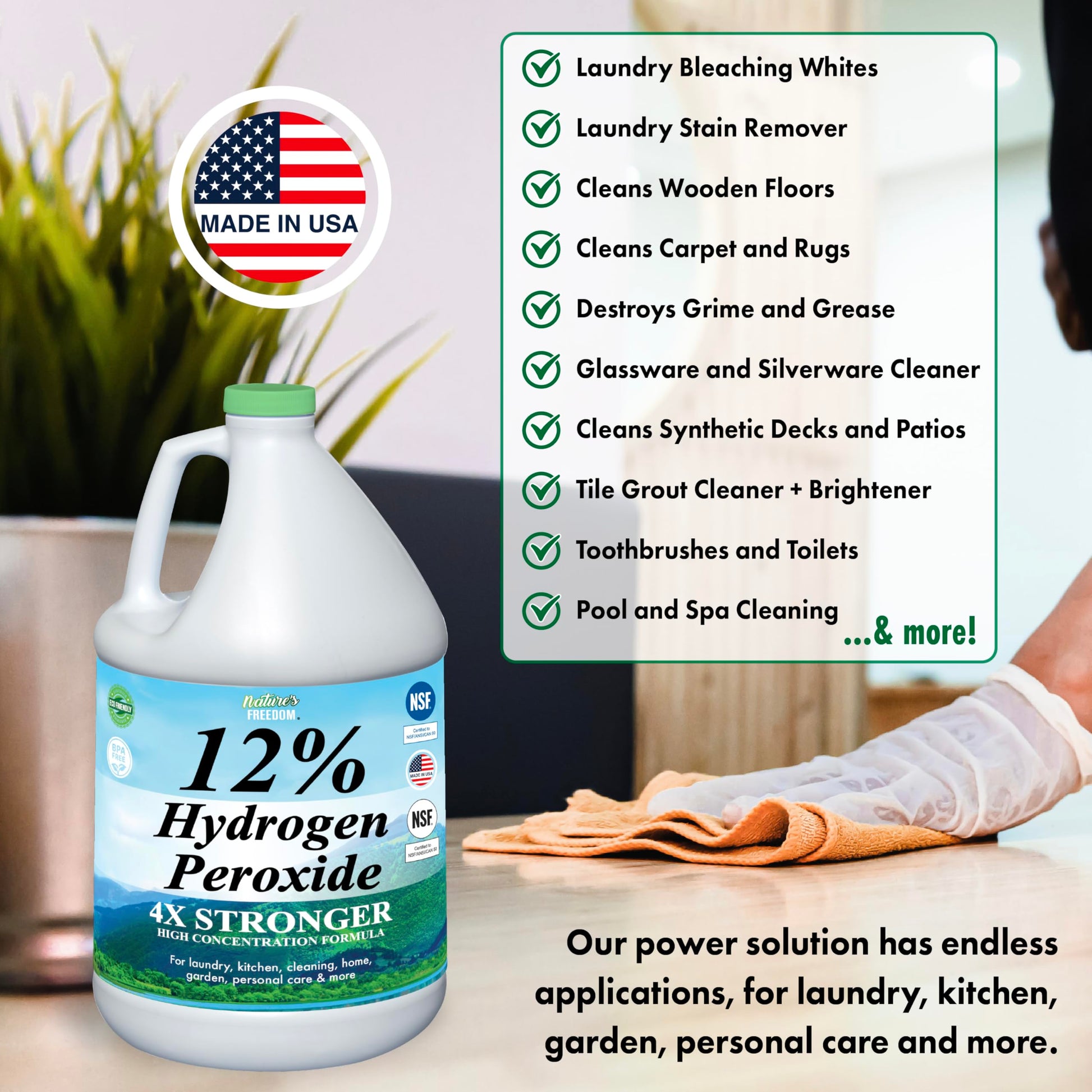 Nature's Freedom 12% Food Grade Hydrogen Peroxide with Pump Sprayer - NSF Certified Formula