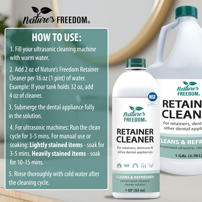 Nature's Freedom Retainer Cleaner - Daily Cleaning Solution for Retainers, Invisalign, Mouth Guards & Dentures, Gentle & Effective