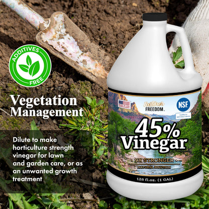 Nature's Freedom 45% Concentrated Vinegar, NSF Certified, 1 Gallon with “How to Use Vinegar” Cleaning Book – Industrial Strength Multi-Purpose Cleaner