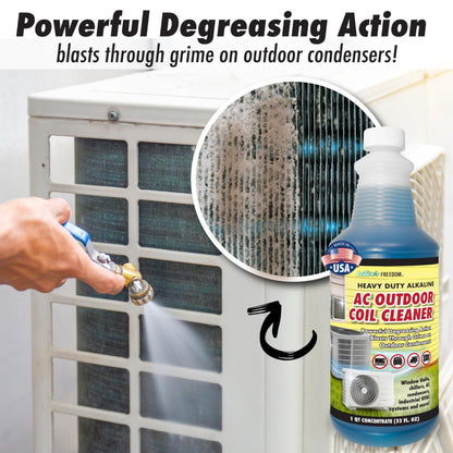Nature's Freedom HVAC Coil Cleaner – Heavy Duty Foaming Formula for Outdoor AC Condenser Units With Hose End Sprayer– Quart