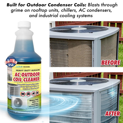 Nature's Freedom HVAC Coil Cleaner – Heavy Duty Foaming Formula for Outdoor AC Condenser Units With Hose End Sprayer– Quart