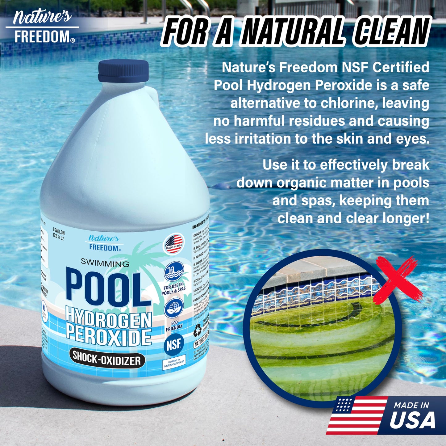 Nature's Freedom Hydrogen Peroxide 12%, Swimming Pool and Spa Shock-Oxidizer