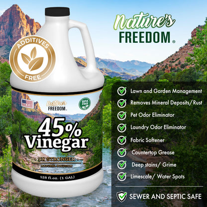 Nature's Freedom 45% Concentrated Vinegar, NSF Certified, 1 Gallon with Garden Pump Sprayer