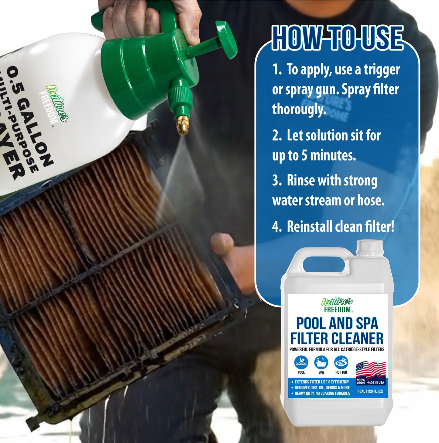 Pool and Spa Filter Cleaner with Pump Sprayer -1 Gallon