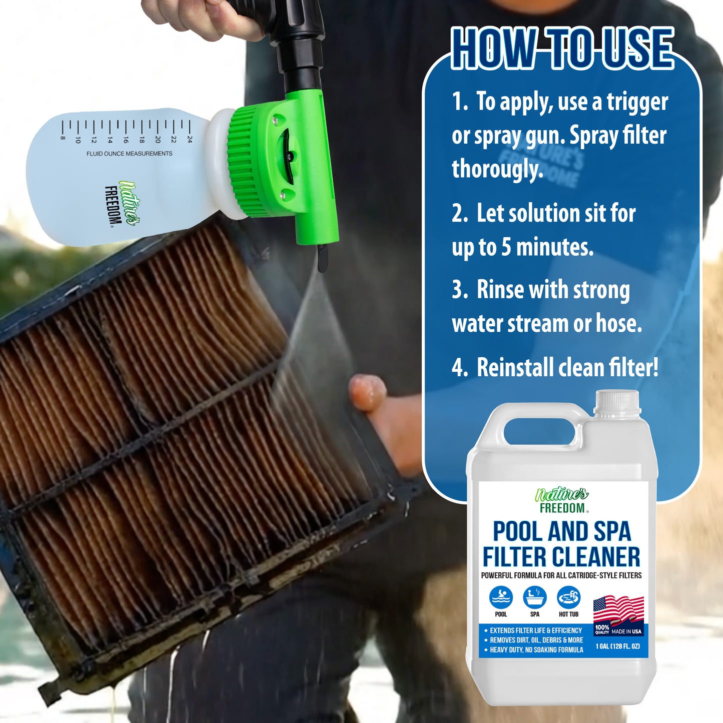 Pool and Spa Filter Cleaner with Hose End Sprayer -1 Gallon