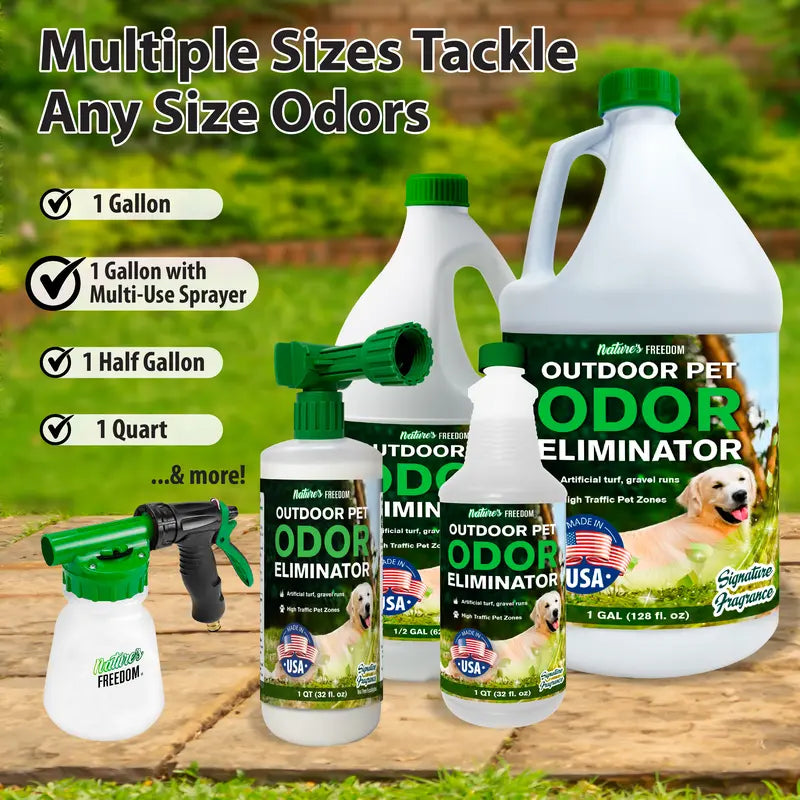 Nature's Freedom Outdoor Pet Odor Eliminator - Hose-End Quart Spray - Tea Tree and Eucalyptus - No Harsh Enzymes - Turf, Kennels, Patios, Decks