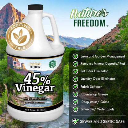 Nature's Freedom 45% vinegar additives free sewer and septic safe lawn garden pet odor laundry uses