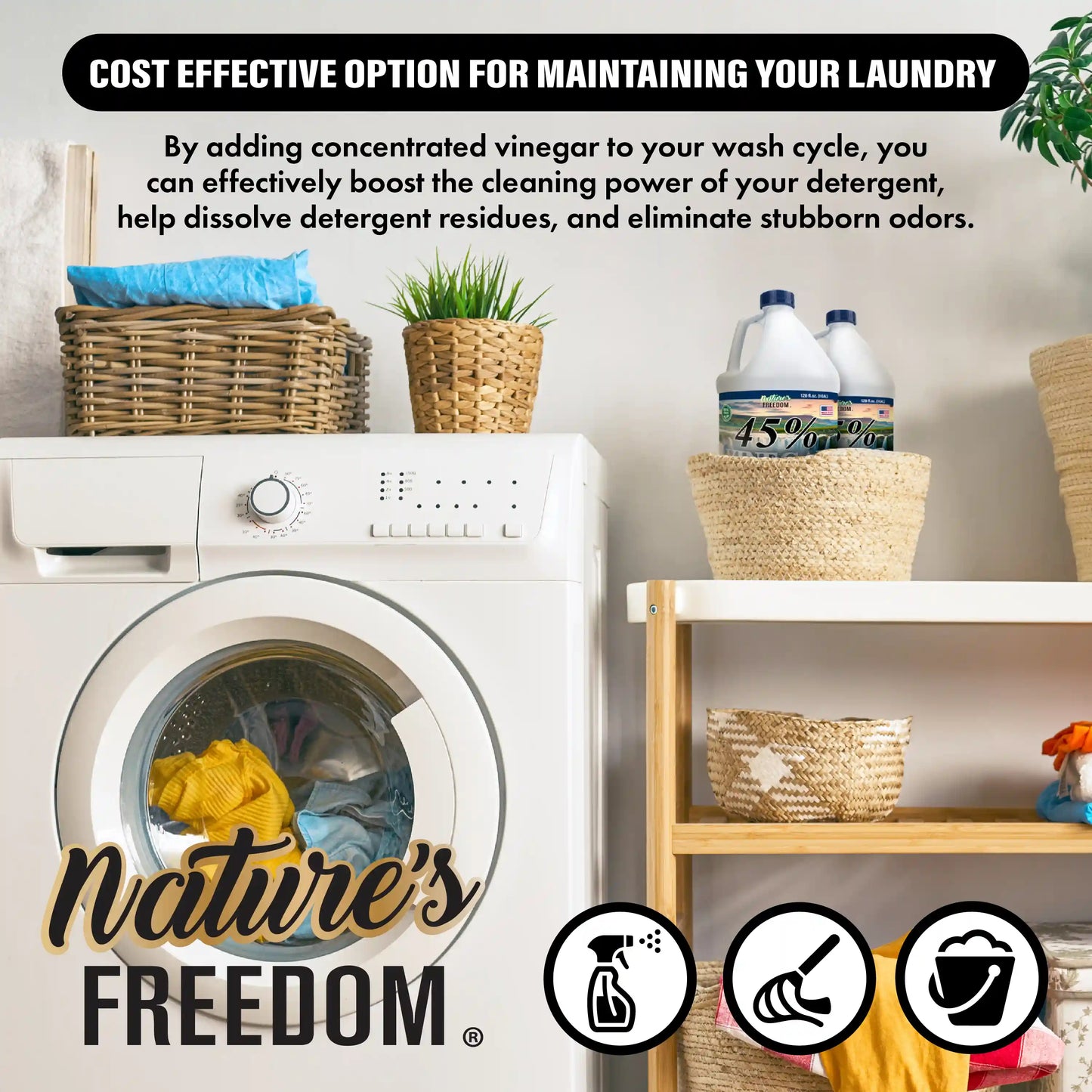 Nature's Freedom 45% concentrated vinegar for laundry odor elimination and detergent boosting