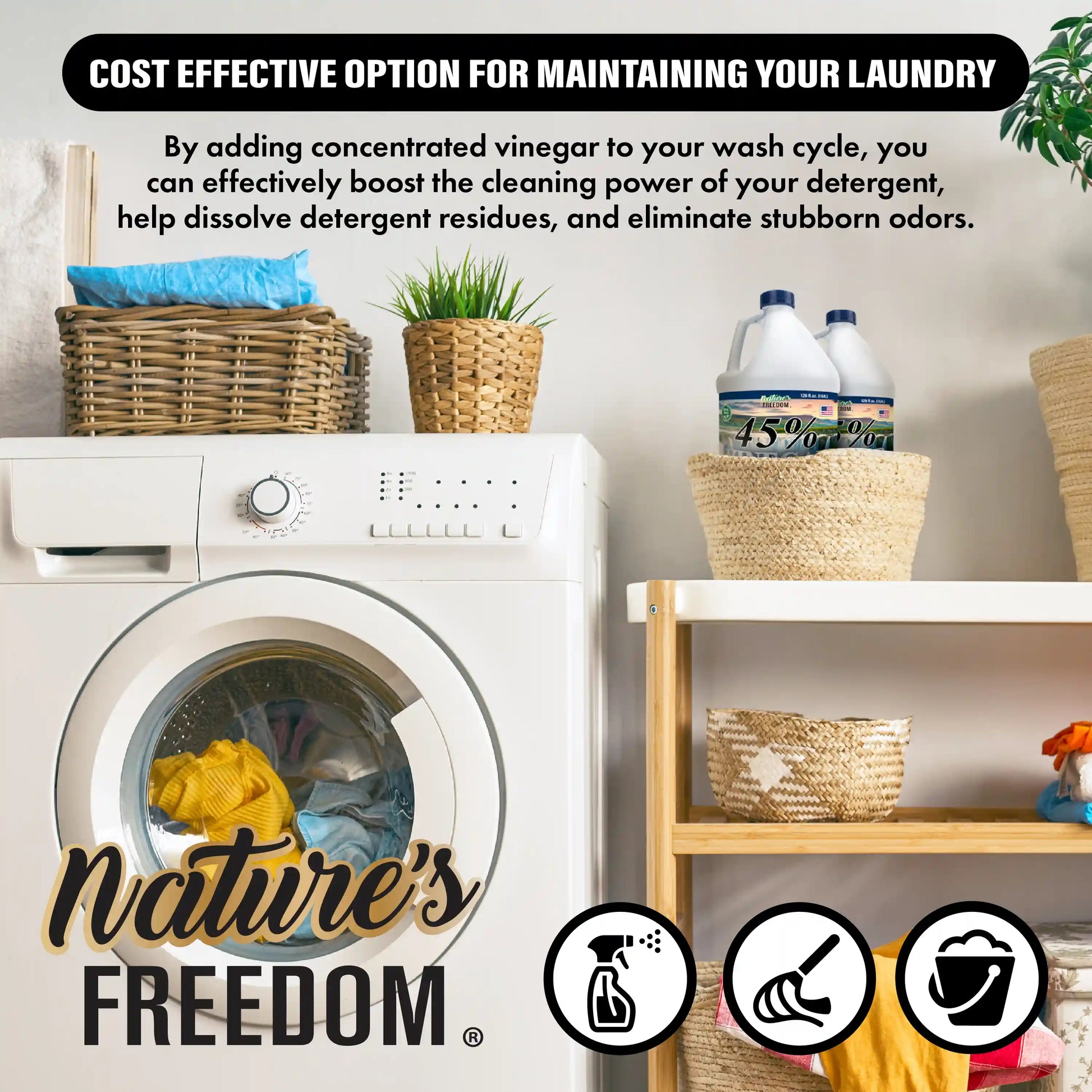 Nature's Freedom 45% concentrated vinegar for laundry odor elimination and detergent boosting